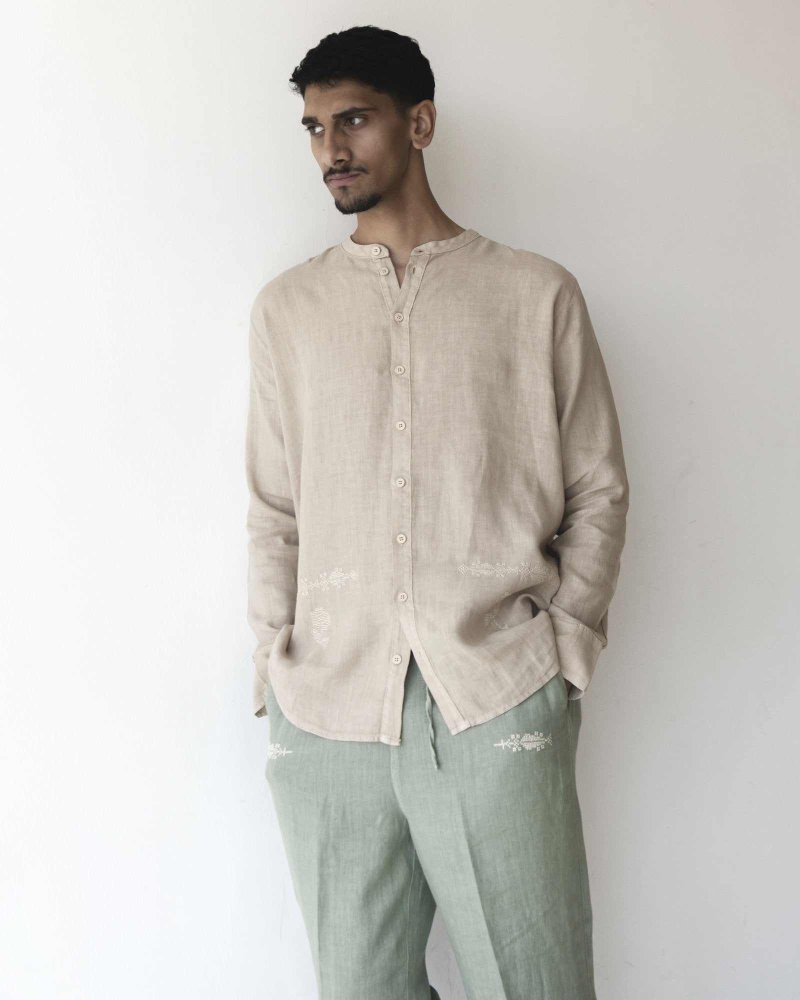 Sandstone Collarless Shirt